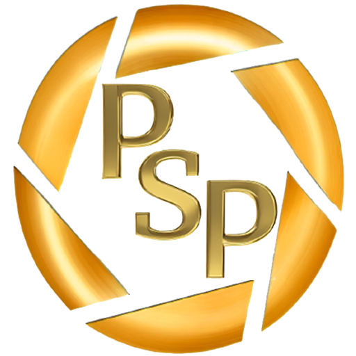 A circular logo with gold, stylized, segmented sides resembling shutter blades. In the center, the capital letters "PSP" are prominently displayed, also in gold. The design has a sleek, metallic finish. The segments are evenly spaced and create a sense of motion or dynamic energy. pictures images stock photography getty shutterstock